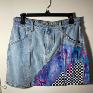 Abstract marble painted denim skirt PacSun